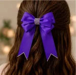 Royal Purple Rhinestone Ribbon Hair Bow - Image 2