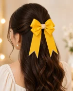 Royal Yellow Rhinestone Ribbon Hair Bow - Image 2